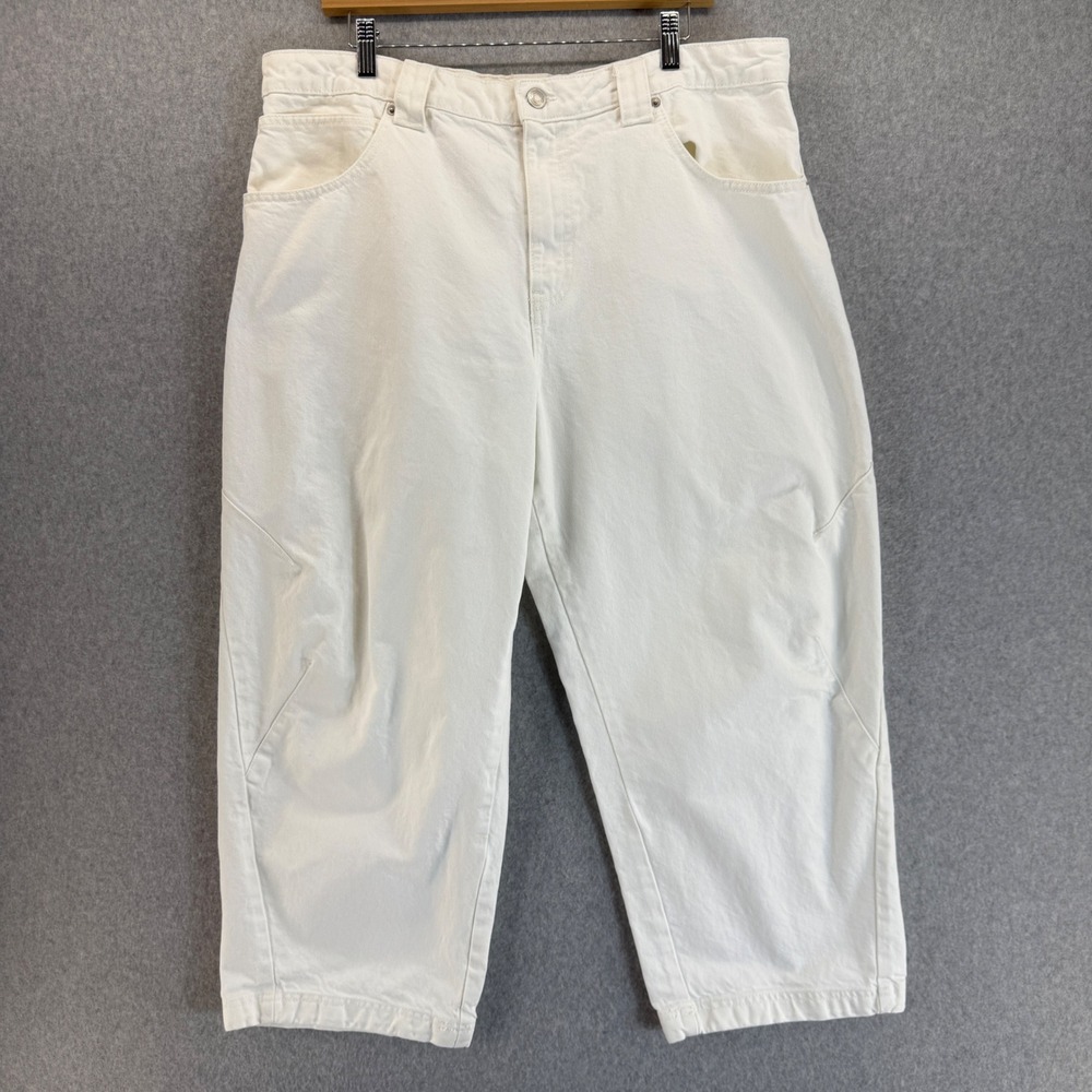 Zara Cropped Jeans White Denim High‎ Waist Wide Balloon Leg Womens Size 14 US